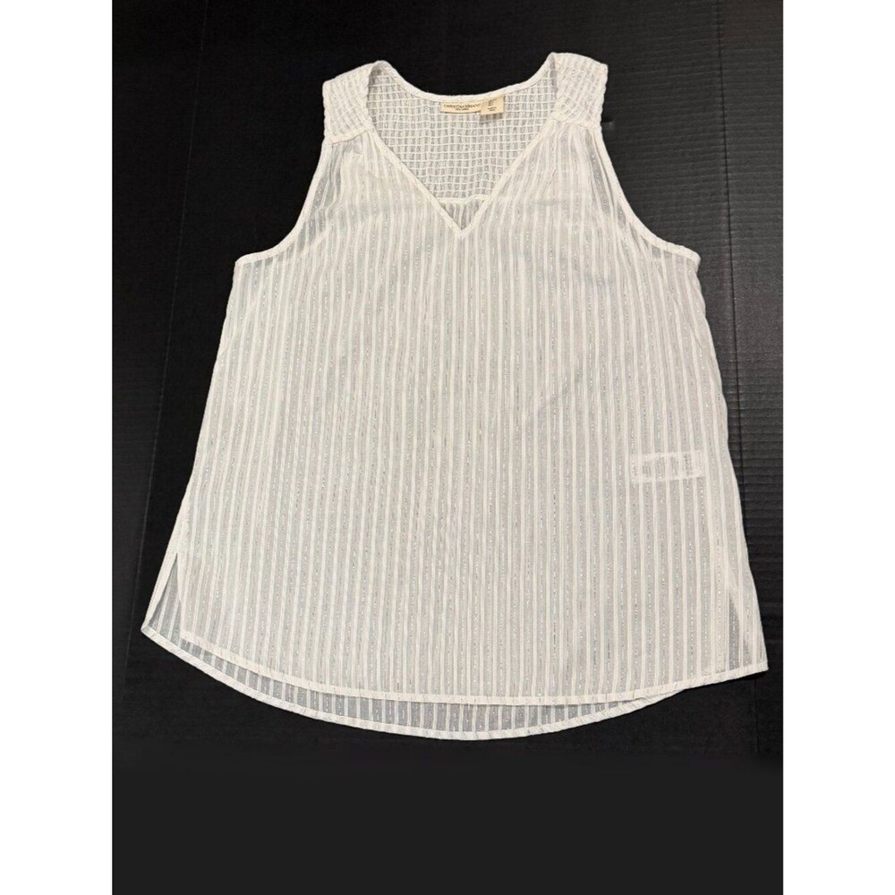 Sheer Christian Siriano NY White Metallic Stripe Smocked Tank Top Size L
